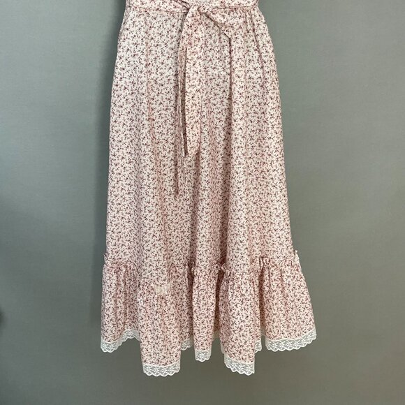 Gunne Sax Dress Prairie 70s Floral Lace Short Sleeve Pale Pink Retro Junior Midi - Picture 7 of 15
